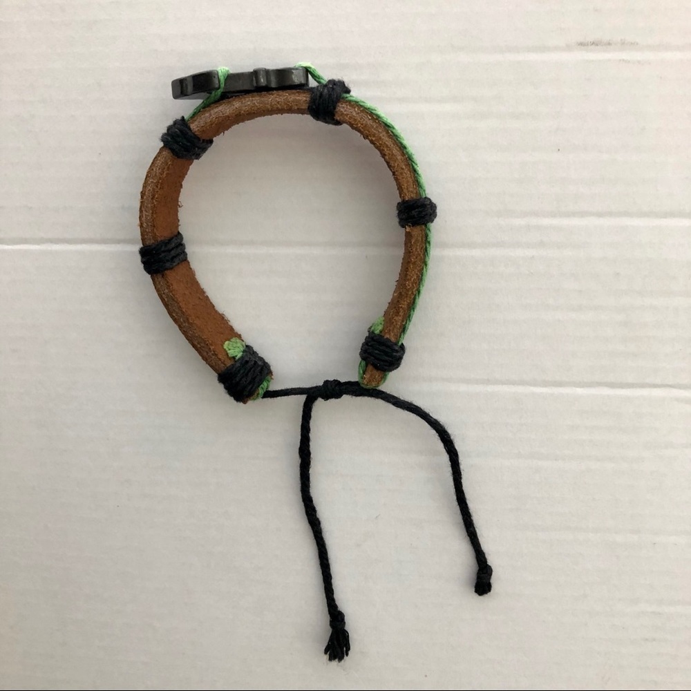Nautical Leather and Cord Anchor Bracelet‎ Green and Black - Picture 2 of 5
